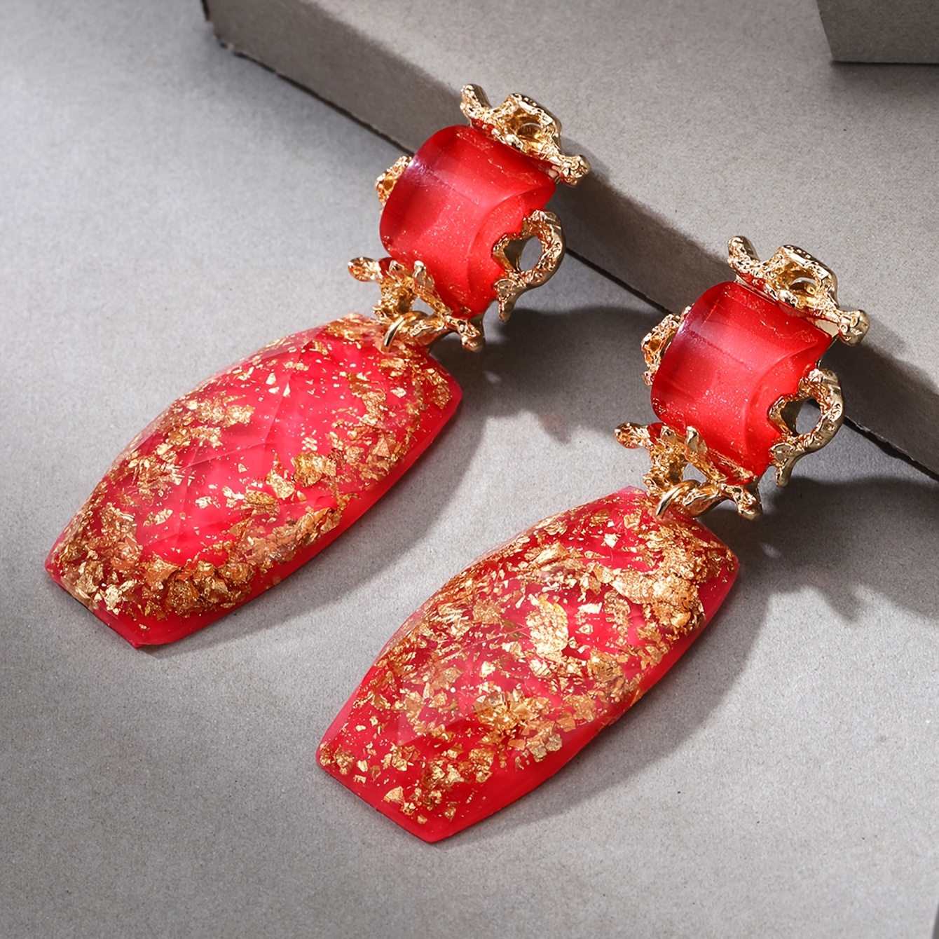 Women's Vintage Rectangular Resin Earrings, Elegant Style